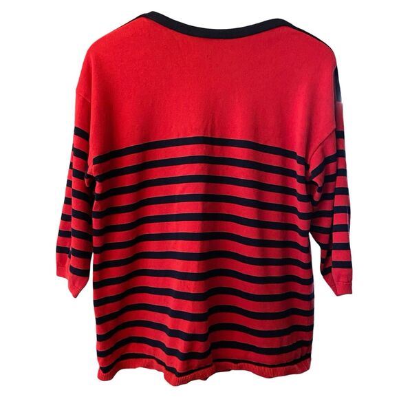 Talbots Plus Size XL Red Navy Blue Stripe V Neck Sweater Women Cotton Stylish - Picture 4 of 5